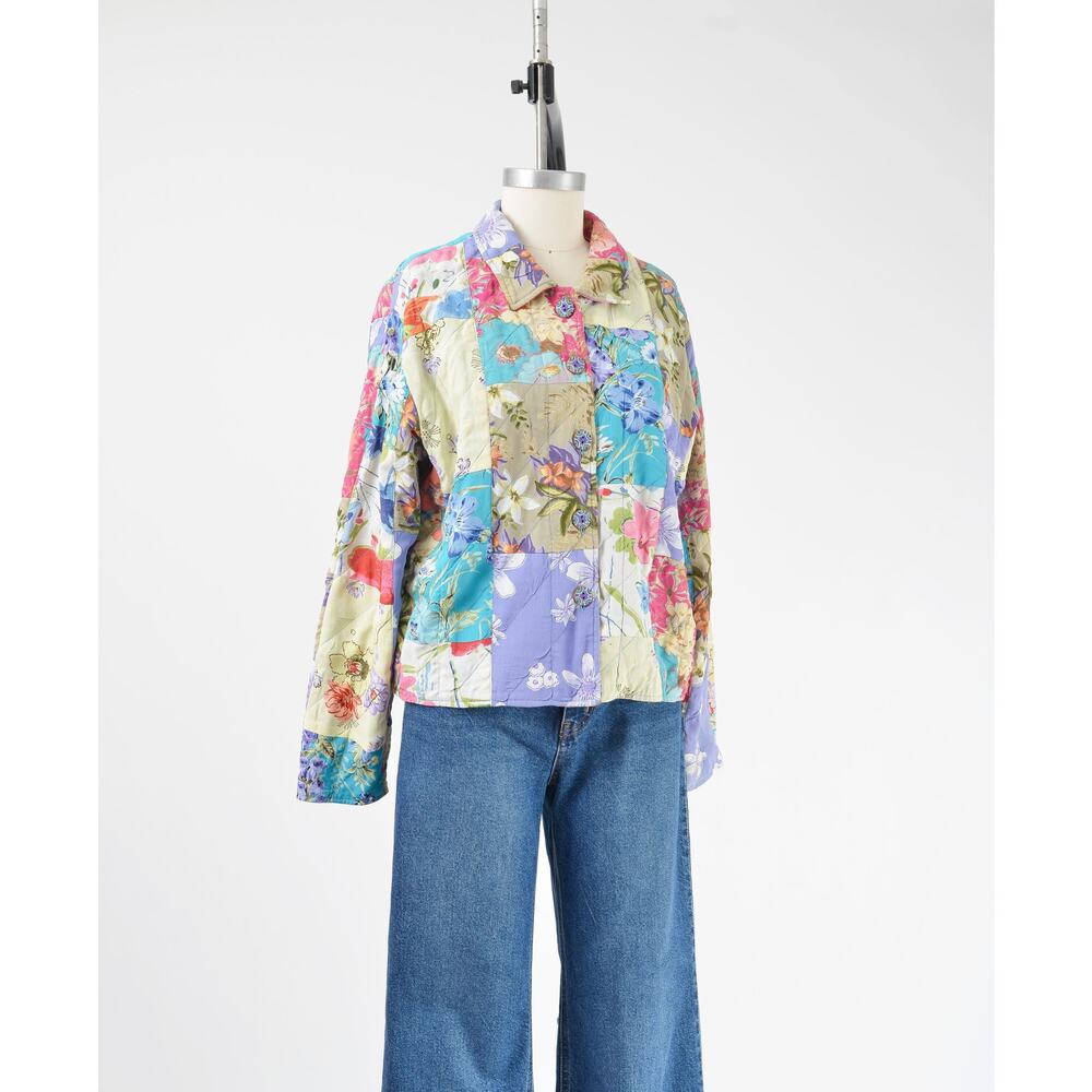 Vintage 90s Floral Quilted Jacket Patchwork Cottagecore Boho Jacket M - Picture 7 of 10